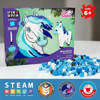 Pix Brix Pixel Art Puzzle Bricks - Star Stable’s Starshine 3405 Pieces - Interlocking Building Bricks Pixelate Your Favorite Horse in 2D or 3D Version - Stem Toys Ages 6 Plus