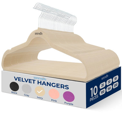 SereneLife 10 Pack Velvet Hangers - Non-Slip with 360° Swivel Hook - Ultra-Thin, Lightweight Velvet Hangers for Shirts, Sweaters, Hoodies, Kids Clothes & Dresses - Space-Saving
