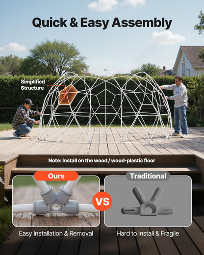 VEVOR Garden Dome Tent, 9.5 x 5.7 ft Outdoor Clear Bubble Tent for 2–4 Person, Weatherproof Geodesic Dome Greenhouse with Window, PVC Transparent