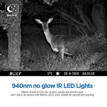BolyGuard BG662-HQ Trail Game Camera 4K/56MP Night Vision Camera Dual-LEDs 940nm Invisible IRs+White LEDs Waterproof IP68 Outdoor Wildlife Camera