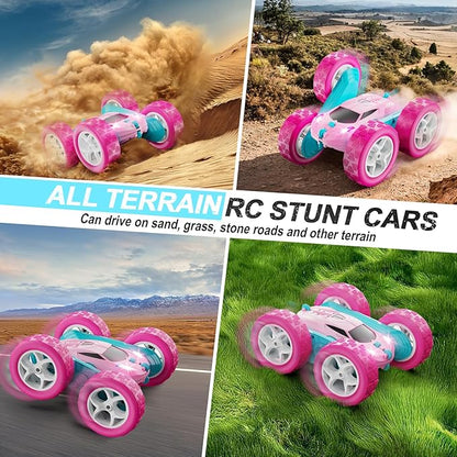 RC Cars Pink Remote Control Car for Girls 2.4 GHZ Double Sided RC Stunt Car 360° Rotating Remote Control Crawler with Headlights Car Toys for 6 7 8 9 10 11 12 Girls Birthday Gift Grandkids