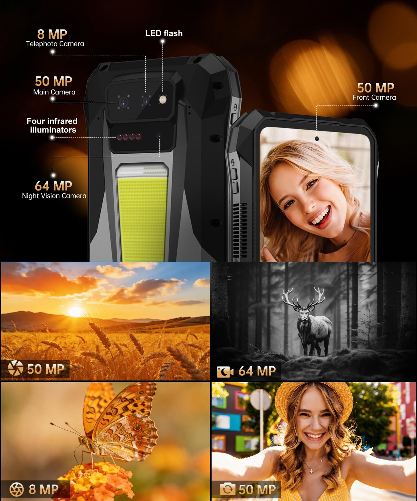 8849PRO Tank X 5G Rugged Smartphone,Android 15 Mobile Phones with 220 Lumens Projector,32GB RAM+512GB ROM,6.78’’ LCD Screen,17600mAh Battery Cell Phone Unlocked, 1200LM Camping Light/IP68/GPS