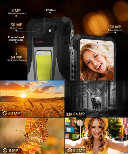 8849PRO Tank X 5G Rugged Smartphone,Android 15 Mobile Phones with 220 Lumens Projector,32GB RAM+512GB ROM,6.78’’ LCD Screen,17600mAh Battery Cell Phone Unlocked, 1200LM Camping Light/IP68/GPS