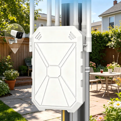 AC1200 Outdoor WiFi Extender, Long Range Outdoor WiFi Extender Signal Booster WiFi Access Point with 6 Antennas, IP67 Weatherproof,W/PoE, for Starlink, Camping,Cameras