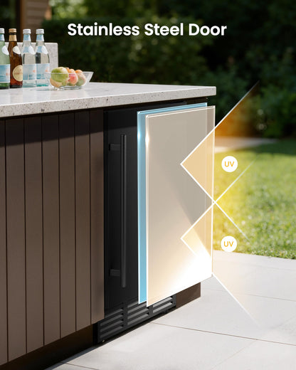 ICEVIVAL 24 Inch Beverage Refrigerator, 180 Can Under Counter Fridge, Stainless Steel Outdoor Fridge for Patio & Outdoor Kitchen, Outdoor Refrigerator for Soda, Beer, Built-in & Freestanding(Black)