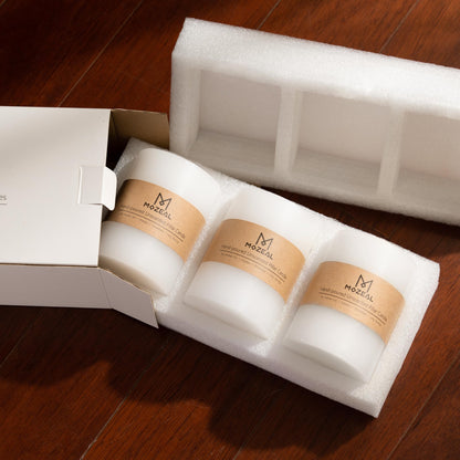 MOZEAL 3" x 4" Hand-Poured Unscented Candle,Dripless Pillar Candle Set of 3,Long Clean Burning,Approx 72 Hours Burn Time,Rustic Country Style,Wedding,Dinner,Christmas and Home Decor,Brown