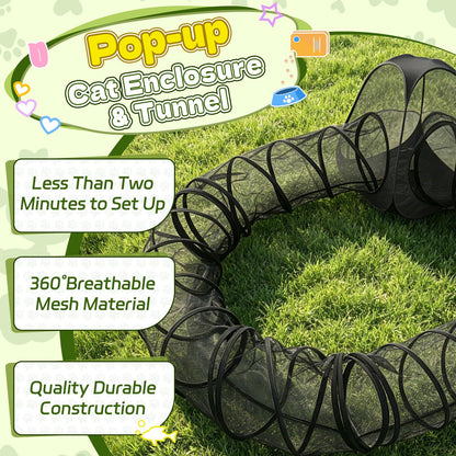 CypherX Extra Large Catio Outdoor Cat Enclosure, 3-Tier Cat Tents with Tunnels for Indoor Cats/Pop Up Cube, Cat Tower Playpen with 2 Tunnels and Tents, Portable Pet Playhouse for Outside, Patio(Grey)