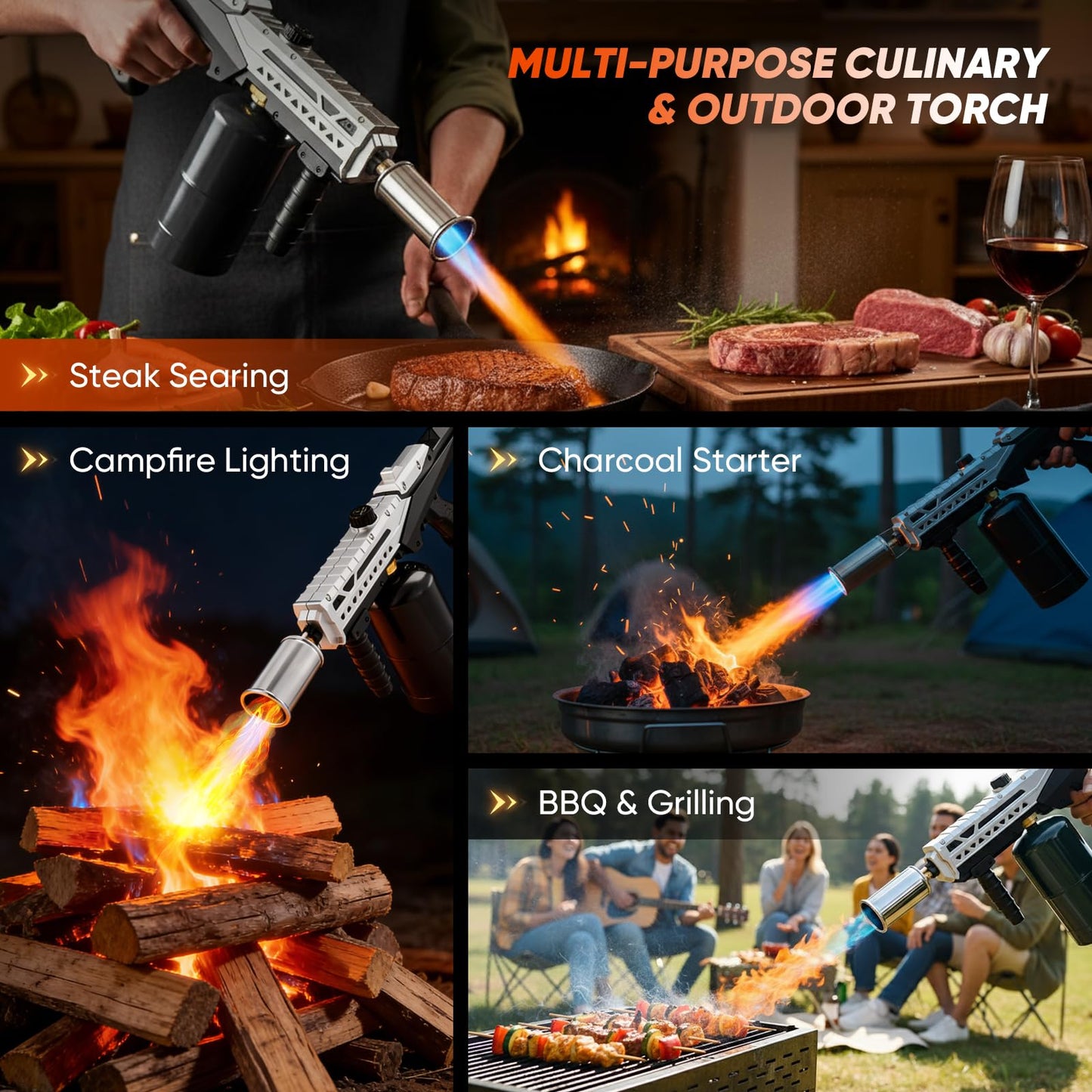 Sakerplus Propane Torch, 3272°F High Power Torch Gun with Adjustable Flame & Safety Lock, Heavy Duty Blow Torch for BBQ, Sous Vide, Steak Searing, Campfire & Charcoal Starter (Tank Not Included)