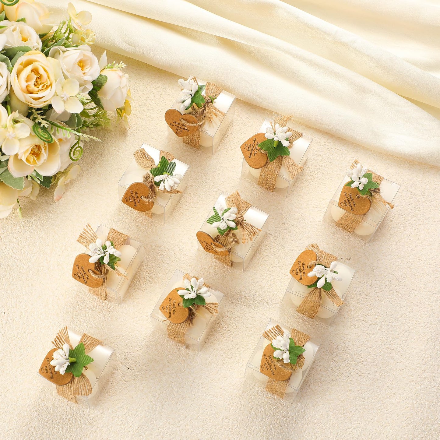 MTLEE Mini Bubble Candles Wedding Favors Gifts for Guests 1.57" x 1.38" Bubble Candles with Cards Dried Flowers DIY Gift Set for Baptism Party Bridal Shower Thank You Gifts(Ivory,30 Sets)