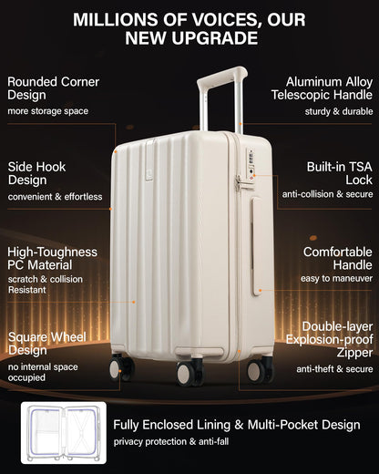 Hanke Upgraded Elite 29 Inch Extra Large Checked Luggage, PC Hard Shell Suitcases with Wheels, TSA Lock, Explosion-Proof Zipper Suitcase for Long Travel Men & Women,Ivory White
