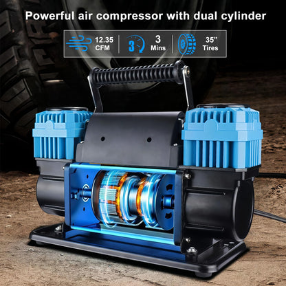 Uharbour 12V Offroad Air Compressor 10.6 CFM with Pressure Gauge, 12 Volt Offroad Air Compressor Dual Cylinder Heavy Duty for 4x4 Truck Car SUV with Carrying Bag