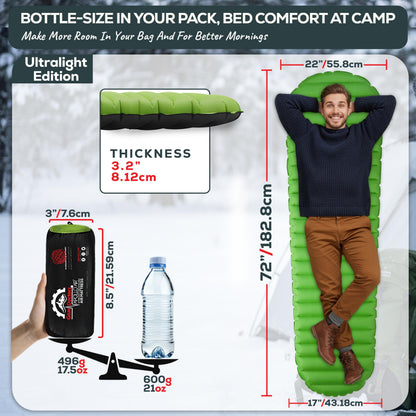 Gear Doctors® ApolloAir 5.2 R-Value [17oz] Ultralight Insulated Inflatable Camping Sleeping Pad — Backpacking Sleeping Pad— Camping Mattress Compact Lightweight for Hiking—Air Mattress for Backpacking