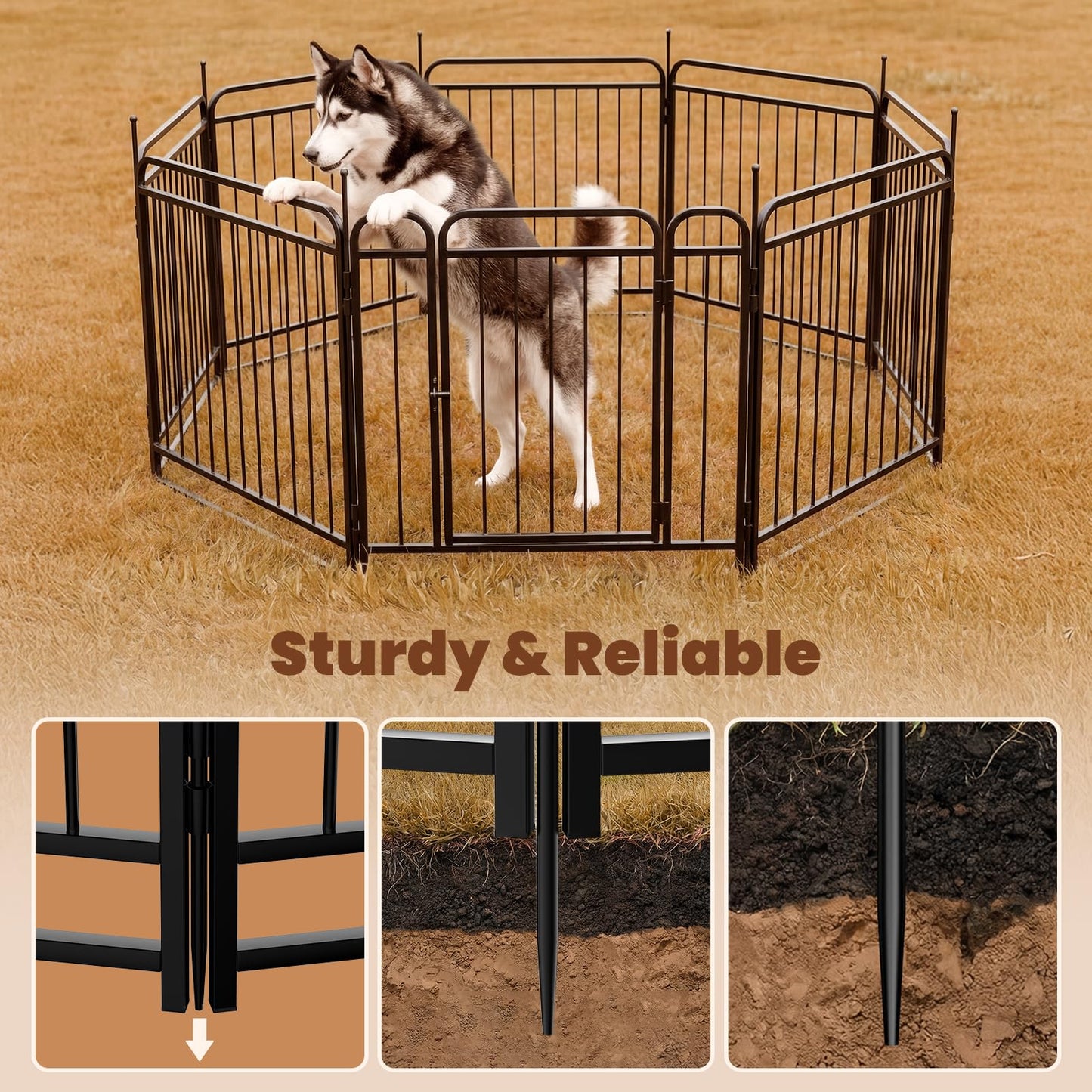 Fldofaves 8-Panel Dog Playpen Outdoor, 32" Height Metal Outdoor Dog Fence with gate for Large Medium Dogs, Secure Enclosure with Ground Stakes for Yard Lawn Camping