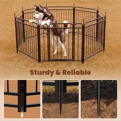 Fldofaves 8-Panel Dog Playpen Outdoor, 32" Height Metal Outdoor Dog Fence with gate for Large Medium Dogs, Secure Enclosure with Ground Stakes for Yard Lawn Camping