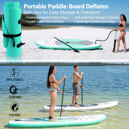 SereneLife Inflatable Stand Up Paddle Board - Wide Stable Design, Non-Slip Deck for Adults & Youth with Premium Paddle Board Accessories: Carry Bag, Dual Action Pump, Paddle, Ankle Leash - 10'