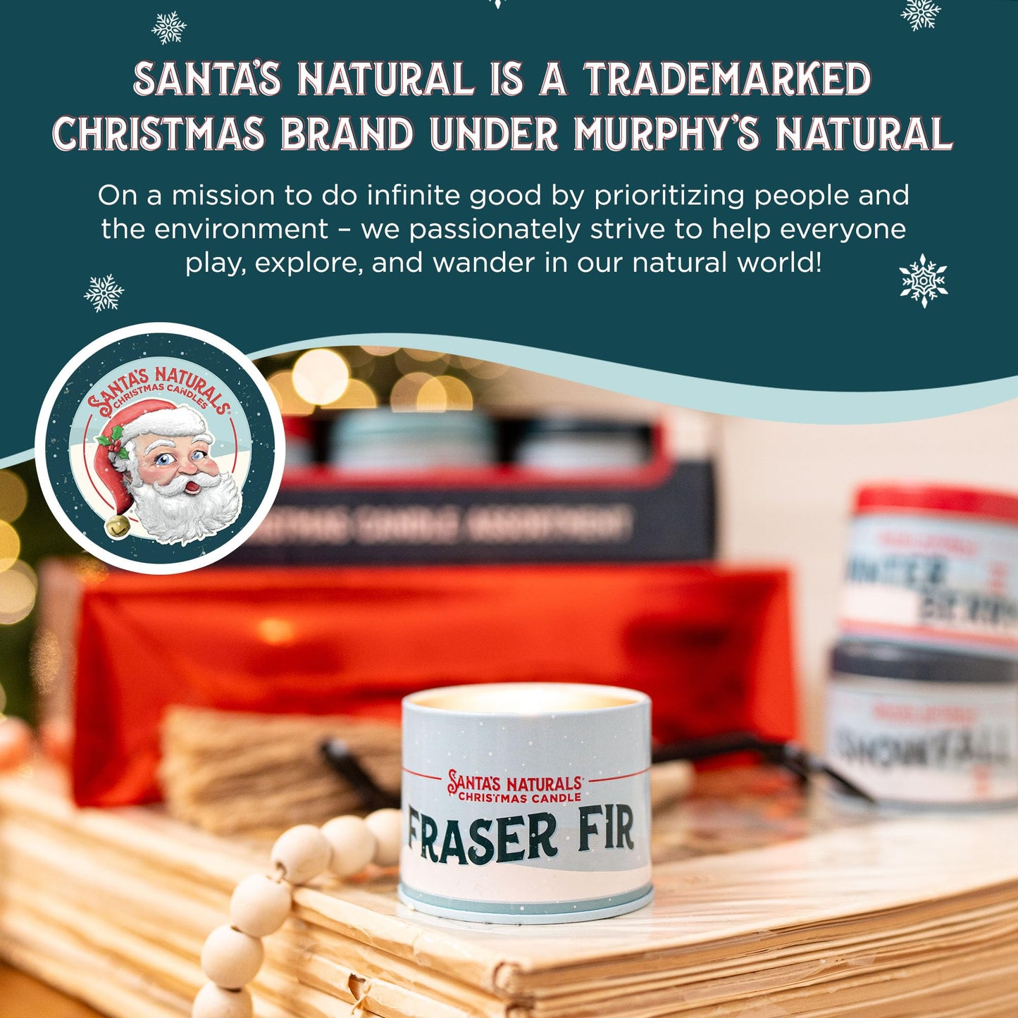 Santa's Naturals Fraser Fir Christmas Candle for Holidays & Gifts, Fresh Cut Tree Scent, Soy & Beeswax Blend, 30+ Hour Burn, 9 oz