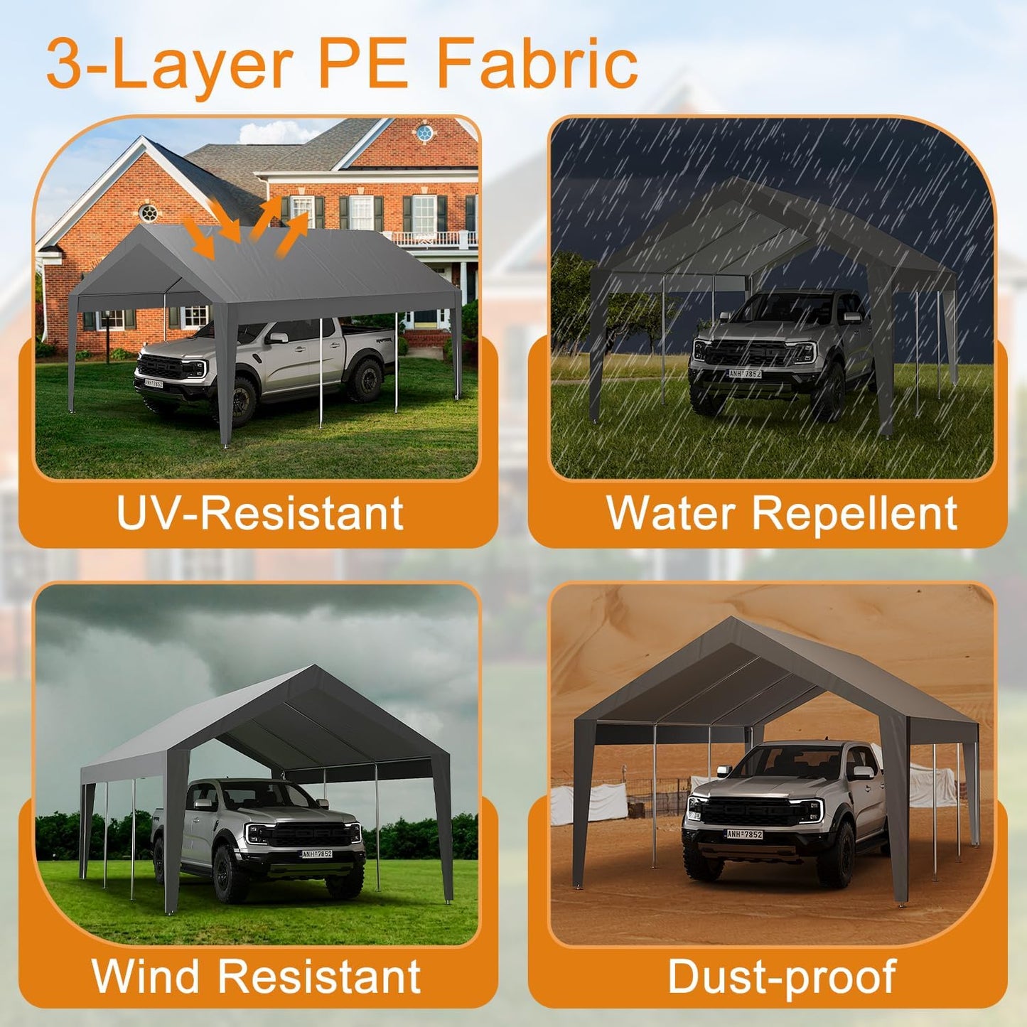 EliteEdge 10x20 Ft Heavy Duty Carport, Car Canopy Garage Boat Shelter Party Tent, UV Resistant Waterproof All-Season Tarp for SUV, Car, Truck, Boat