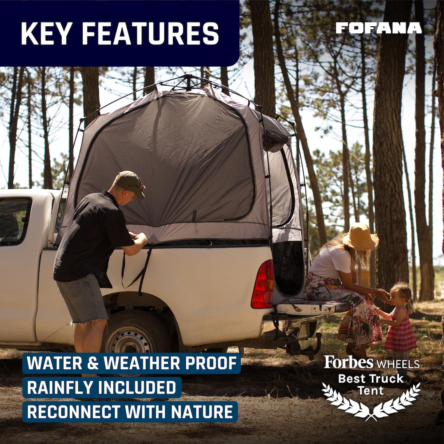 Fofana Pop-Up Truck Bed Tent - Mid-Size, 2-Person, Gray - Quick Setup Pop-Up Tent for Camping - Waterproof Sewn-in Floor & Camping Gear Organization - Mesh Windows & Ventilation for Truck Bed Dome