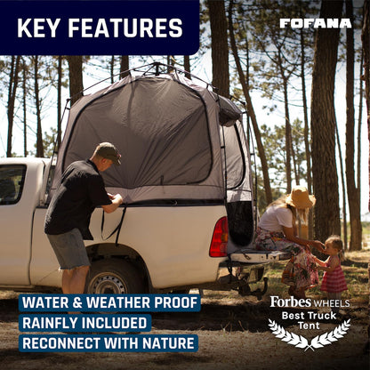 Fofana Pop-Up Truck Bed Tent - Mid-Size, 2-Person, Gray - Quick Setup Pop-Up Tent for Camping - Waterproof Sewn-in Floor & Camping Gear Organization - Mesh Windows & Ventilation for Truck Bed Dome