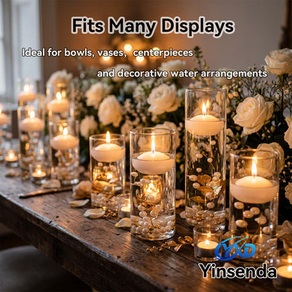 Yinsenda 12 Pack White Floating Candles - 3 Inch Unscented Round Candles, 7-9 Hrs Long Burning for Cylinder Vases, Wedding Centerpieces, Parties & Bath Décor