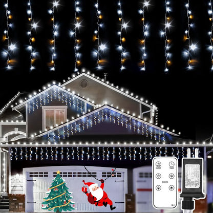 suddus Christmas Icicle Lights for Outside with 24 Drops, 23.6ft 240 Led Hanging String Lights Outdoor Waterproof, Plug in Connectable Christmas Twinkle Lights for House, Roof, Railing, Wedding Party