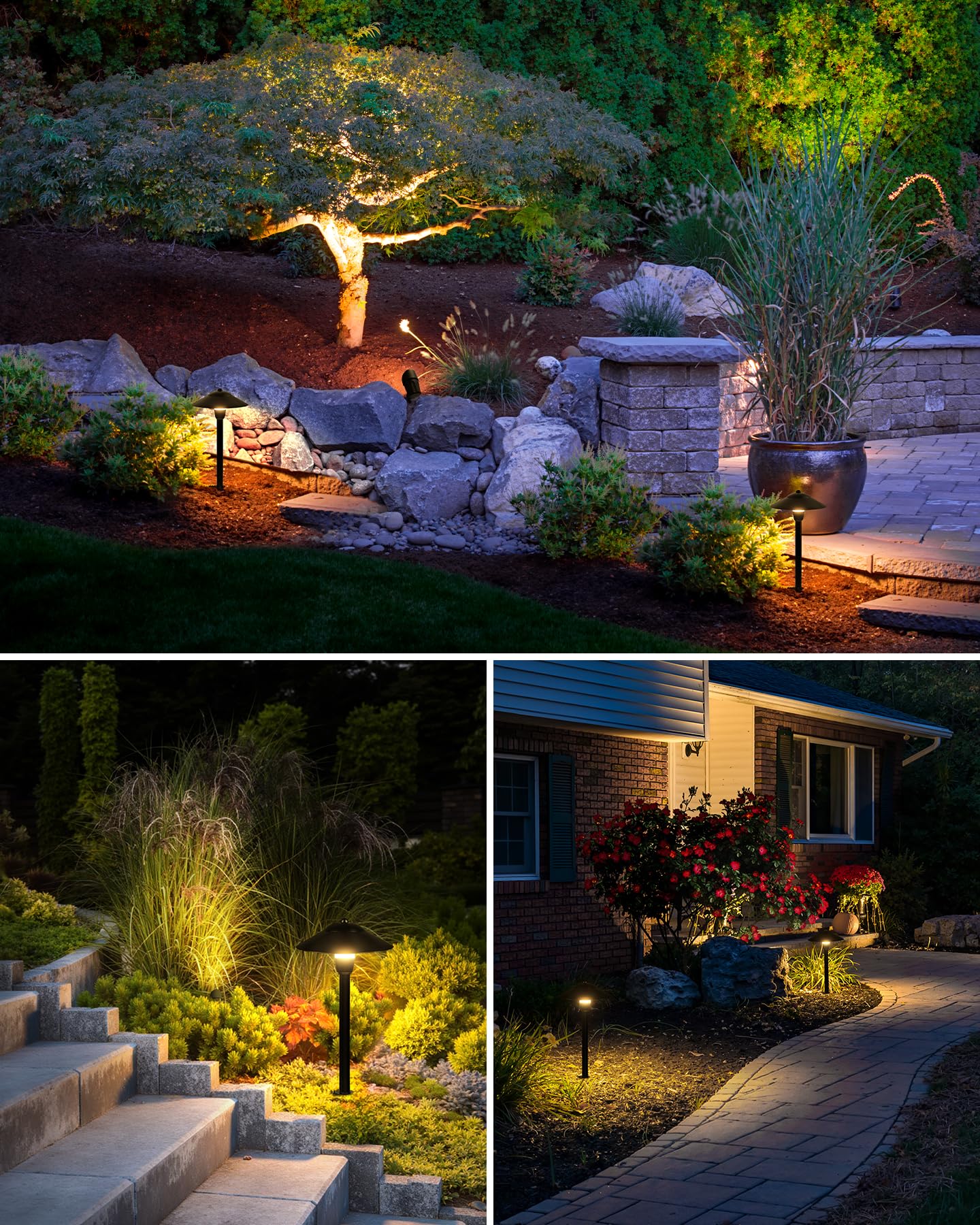 SUNVIE All-in-ONE Landscape Lighting Kit 6-Pack LED Outdoor Pathway Lights, 2-Pack Spotlights, 60W Transformer, 100FT 16/2 AWG Wire and Connectors Outdoor Landscape Lighting for Walkway Garden Yard