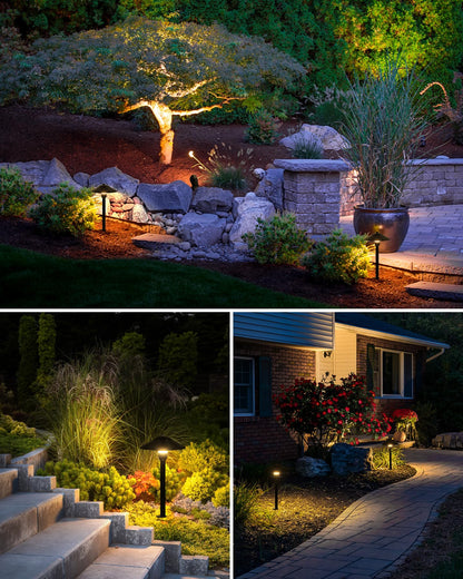 SUNVIE All-in-ONE Landscape Lighting Kit 6-Pack LED Outdoor Pathway Lights, 2-Pack Spotlights, 60W Transformer, 100FT 16/2 AWG Wire and Connectors Outdoor Landscape Lighting for Walkway Garden Yard