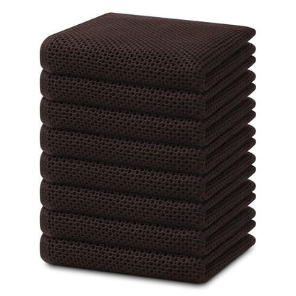 Homaxy 100% Cotton Waffle Weave Kitchen Dish Towels, Ultra Soft Absorbent Quick Drying Cleaning Towel, 13 x 28 Inches, 8-Pack, Dark Brown