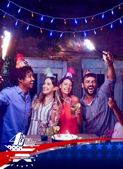 Minetom 200 LED String Lights with Remote, Waterproof, Red White Blue, Indoor/Outdoor, Model DMO-S-100