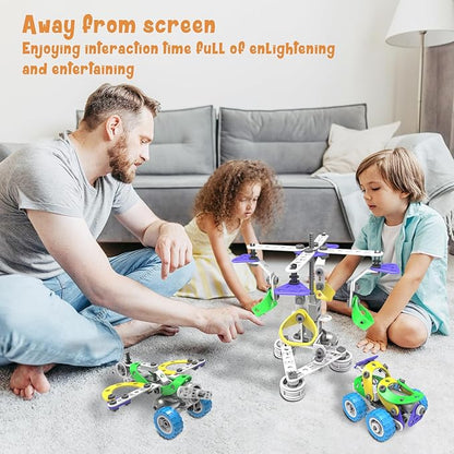 107Pcs Motorized Erector Sets for Kids Ages 4 5 6 7 8+STEM Building Toys for Boys Girls 3-5 4-8 5-7 6-8 Year OldEngineering KitElectric MotorCreative Educational Gift Learning Activities