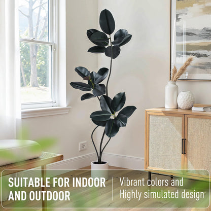 Yepdin Artificial Rubber Tree Plant -5FT Faux Plants Indoor with Planter,Tall Fake Trees Lifelike Branches & Foliage,Large Artificial Plants Indoor for Home Office Floor Patio