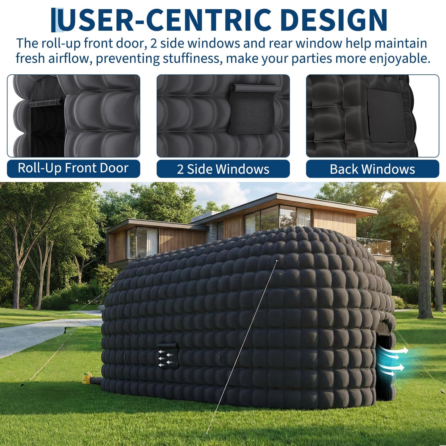 42x23.2x14.8 Ft Inflatable Nightclub, Inflatable Party Tent for Adults with Door & 3 Windows, Portable Blow Up Night Club Tent for Music Festivals, Weddings, Raves, Corporate Events, Black
