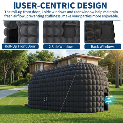 42x23.2x14.8 Ft Inflatable Nightclub, Inflatable Party Tent for Adults with Door & 3 Windows, Portable Blow Up Night Club Tent for Music Festivals, Weddings, Raves, Corporate Events, Black