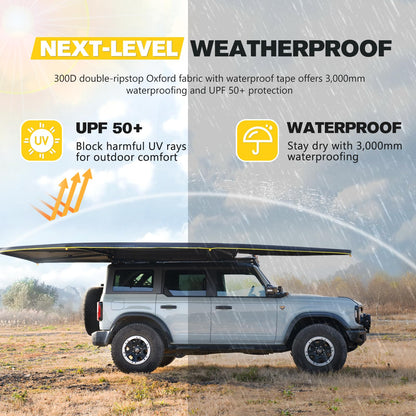 BUNKER INDUST 270 Degree Awning Free Standing, Vehicle Overland Awning Built-in LED Light - Three Colors, Car Passenger Side, Waterproof Wind Resistant for SUV Van Truck Camper