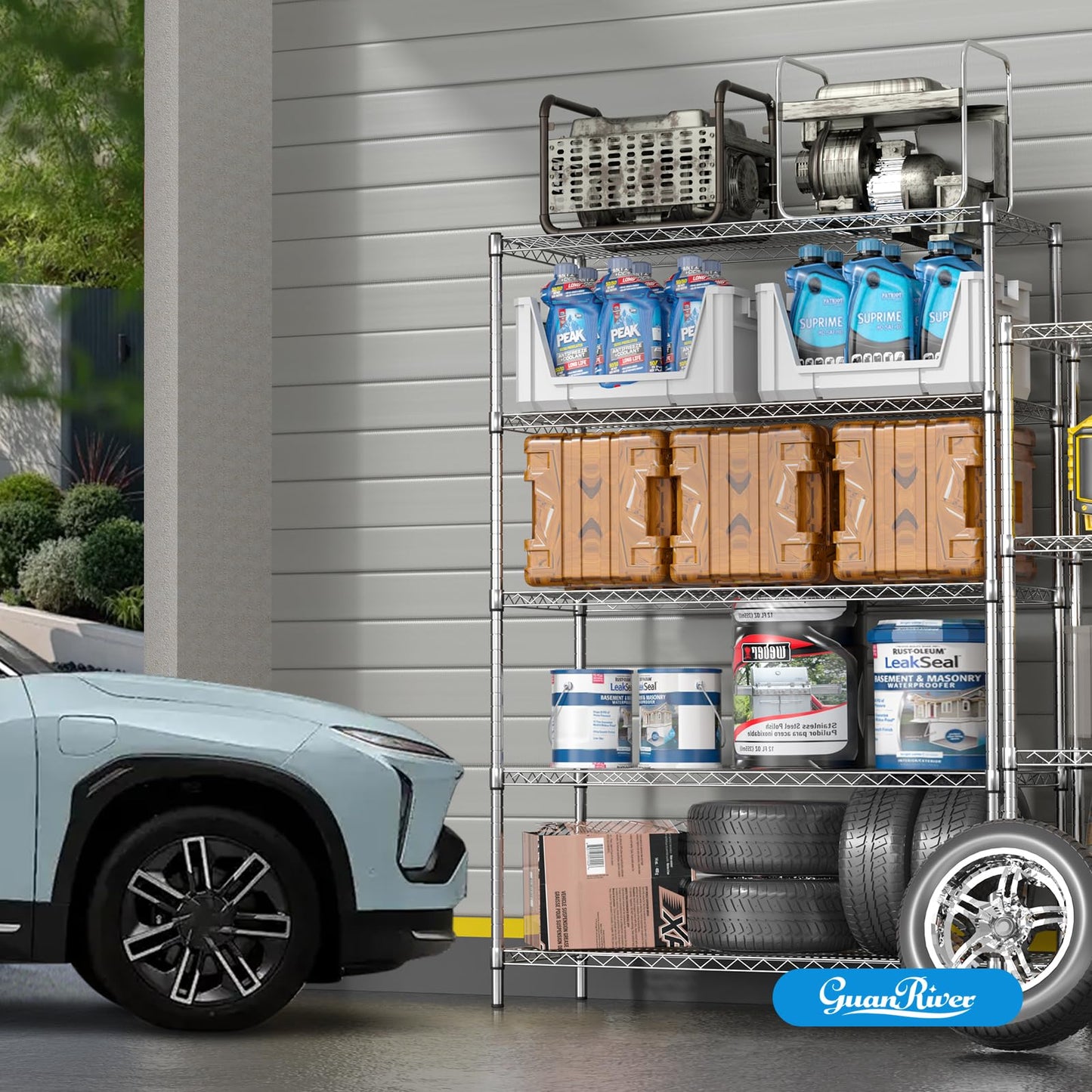 Guan River 5-Shelf Adjustable Metal Shelf Wire Shelving Unit Heavy Duty Storage Rack Display Shelf for Office,Kitchen,Bedroom,Bathroom,Laundry,Pantry Basement,Garage(Chrome,48" L x 18" W x 72" H)