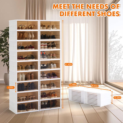 LAFORMO Collapsible Shoe Rack Organizer Foldable Shoe Cabinet with Doors, Large Plastic Folding Shoe Cabinet, Easy Assembly Shoe Shelves Organizer for Entryway (9Tiers,2Groups,36Pairs)