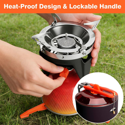 KUNGKA Backpacking Stove Cooking System –110-Second Fast Boil, 2.2KW 7507BTU, 6-in-1 Integrated 1L Pot Set, 630g Ultralight, Piezo Ignition, Detachable Pan Stand for Hiking,Camping, Cooking,Hunting