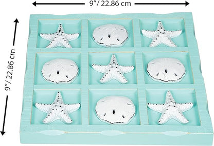 Beach Tic Tac Toe - 9 X 9 Seafoam Blue Tic Tac Toe Decor Home W/White Resin Starfish &amp Sand Dollars - Real Wooden Tic Tac Toe - Tic Tac Toe Coffee Table - Nautical Décor