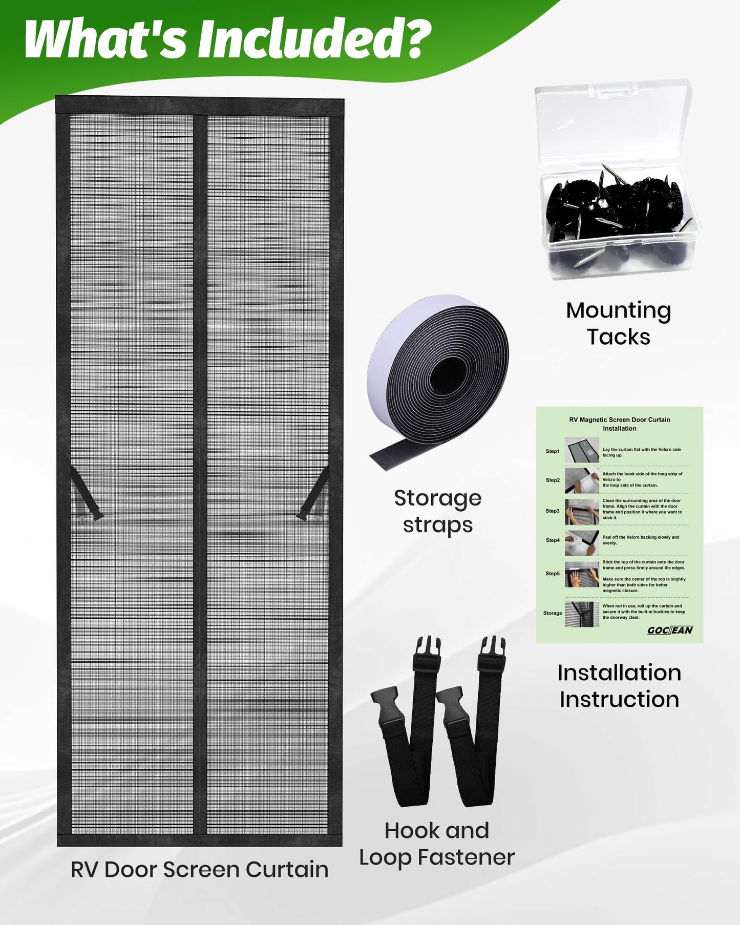 Gociean Magnetic RV Screen Door Curtain for Camper, Curtain Size 33'' x 75'', Travel Trailer, Fifth Wheel and Motorhome, Tear-Resistant Mesh Bug Screen, Self Closing Mosquito Net, Pet Friendly