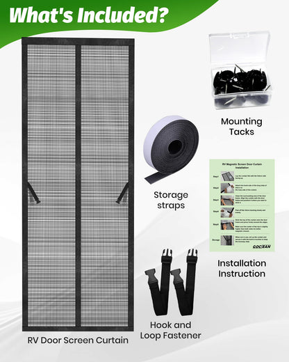 Gociean Magnetic RV Screen Door Curtain for Camper, Curtain Size 33'' x 75'', Travel Trailer, Fifth Wheel and Motorhome, Tear-Resistant Mesh Bug Screen, Self Closing Mosquito Net, Pet Friendly