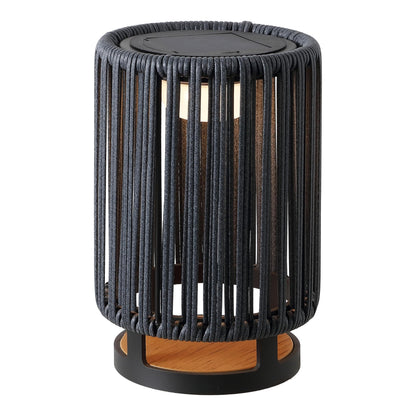 JONATHAN Y 12.5" Charcoal/Black Modern LED Solar Powered Outdoor Lantern, 8.5" x 13" with Faux Rattan Shade, USB-C Rechargeable Cordless Light for Patio Deck Porch Garden JYL2602A
