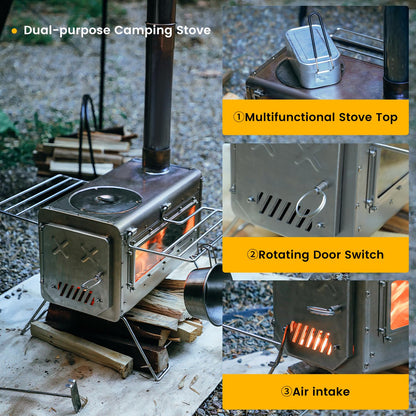 Soomloom Firewood Stove PROTO Dual-purpose Camping Pellets Combi Stove Stainless Steel Compact Tent Cooking Barbecue BBQ Campfire Chimney Portable Camp Outdoor Heating Hybrid Stove