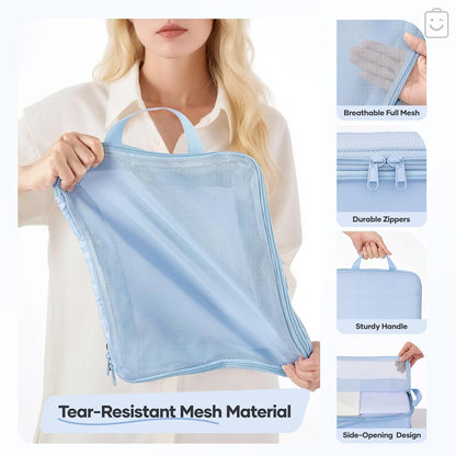 Veken Compression Packing Cubes - Durable Travel Organizer Set for Luggage | Large Light Blue Bags