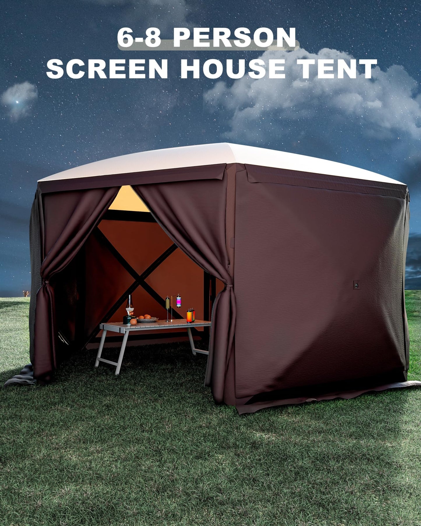 GAOMON Pop up Gazebo Screen Tent 12x12 Ft 6 Sided Screen House Pop Up Canopy Tent with Mesh Windows, Wind Cloths, Mosquito Netting Quick Set Screened In Gazebo for Outdoor Camping Lawn Backyard, Khaki