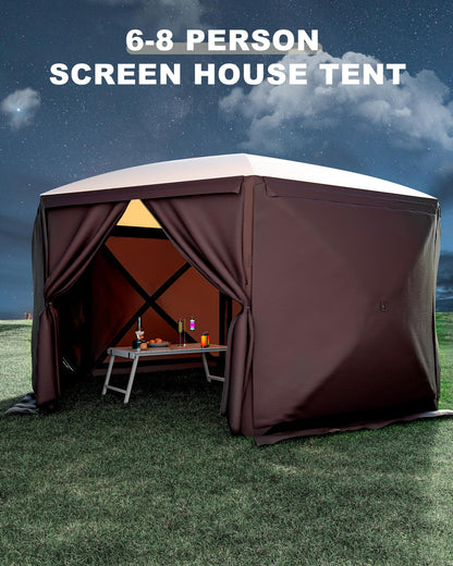 GAOMON Pop up Gazebo Screen Tent 12x12 Ft 6 Sided Screen House Pop Up Canopy Tent with Mesh Windows, Wind Cloths, Mosquito Netting Quick Set Screened In Gazebo for Outdoor Camping Lawn Backyard, Khaki