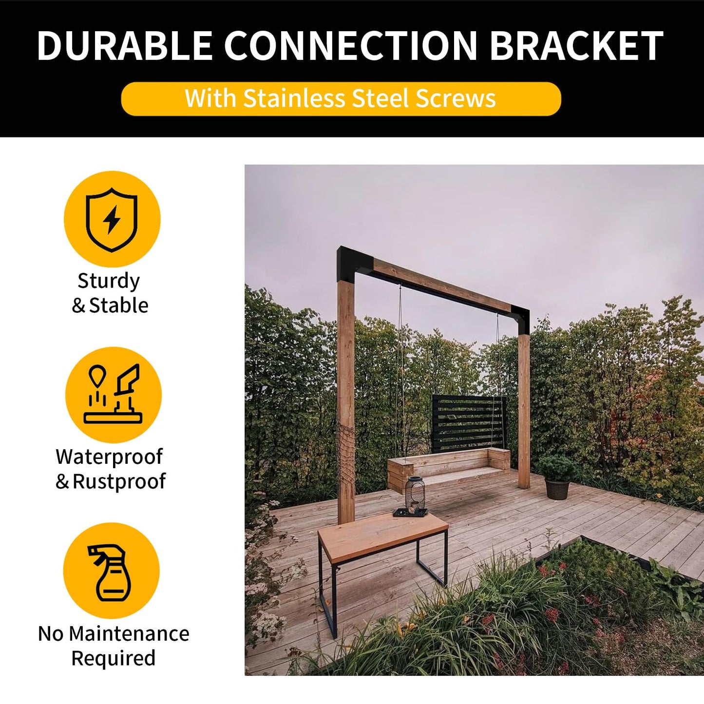 HANBENYTEX 4Pack 2-Way Pegola Brackets, DIY L-Shaped Conrer Bracket with Screw for 4 x 4 (Actual:3.5x3.5) Wood Beam Support,Heavy Duty Steel Gazebo Bracket for Outdoor Pavilion,Porch,Hunt Cabin