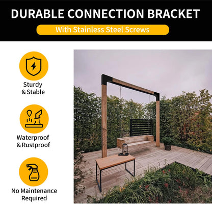 HANBENYTEX 4Pack 2-Way Pegola Brackets, DIY L-Shaped Conrer Bracket with Screw for 4 x 4 (Actual:3.5x3.5) Wood Beam Support,Heavy Duty Steel Gazebo Bracket for Outdoor Pavilion,Porch,Hunt Cabin