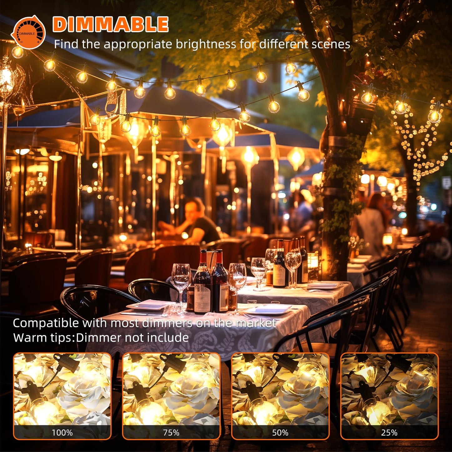 Kawaya 300FT Outdoor String Lights - LED Waterproof Patio Light for Outside with 146+4 G40 Globe Blubs - Shatterproof Hanging Lights for Porch Bistro Backyard Gazebo Balcony Cafe