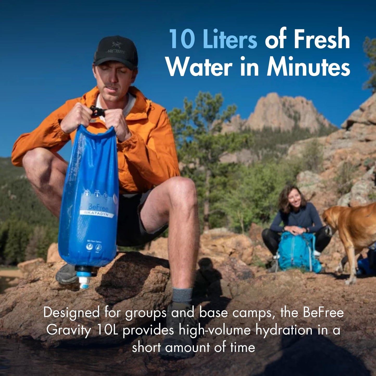 Katadyn BeFree Gravity Water Filter 10L for Base Camp, Large Groups & Emergency Preparedness | 0.1 Micron Hollow Fiber Filter Removes Bacteria & Protozoa, 1,000L Capacity, BPA-Free