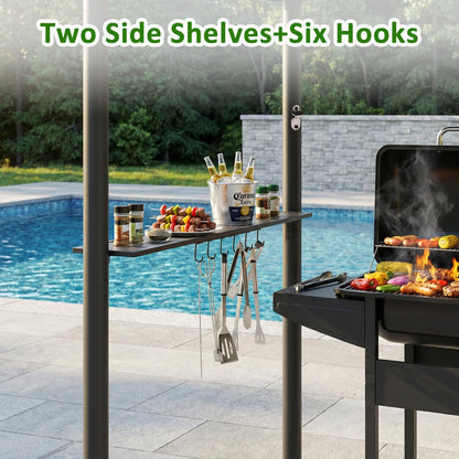 CHARMELEON 8x8 FT Grill Gazebo,Grill Canopy with Big Awning&2 Side Shelves&6 Hooks,Powder-Coated Steel BBQ Shelter for Patio Backyard Outdoor Grilling-Burgundy